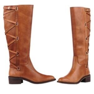 BCBG Generation Janiss Leather Riding Boots Lace up Brown Knee High Size…